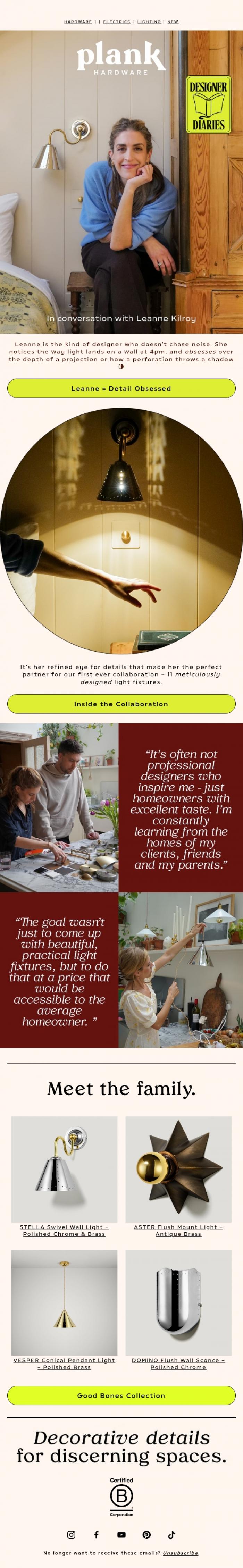 Email Design Inspiration from Plank Hardware, Designer Diaries &rarr; Leanne Kilroy 🦴