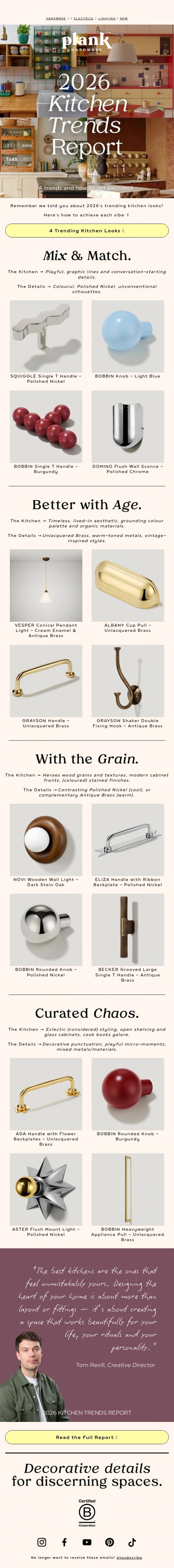 Email Design Inspiration from Plank Hardware, Get the Look &rarr; 2026 Kitchen Trends ✓