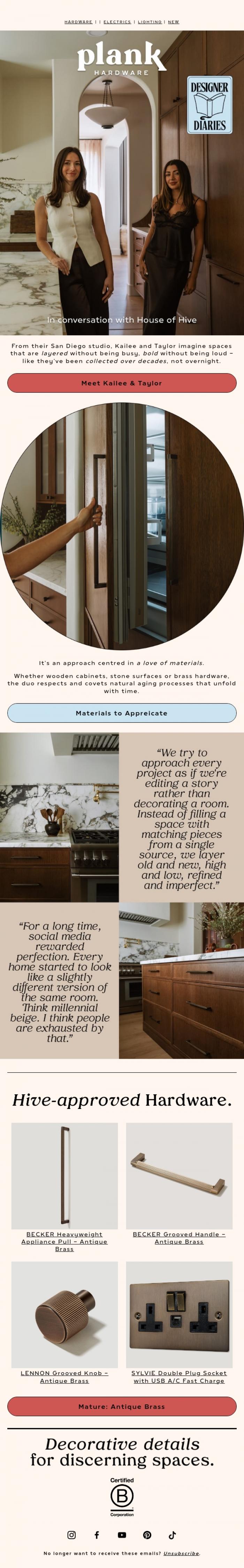 Email Design Inspiration from Plank Hardware, Designer Diaries &rarr; House of Hive 🐝