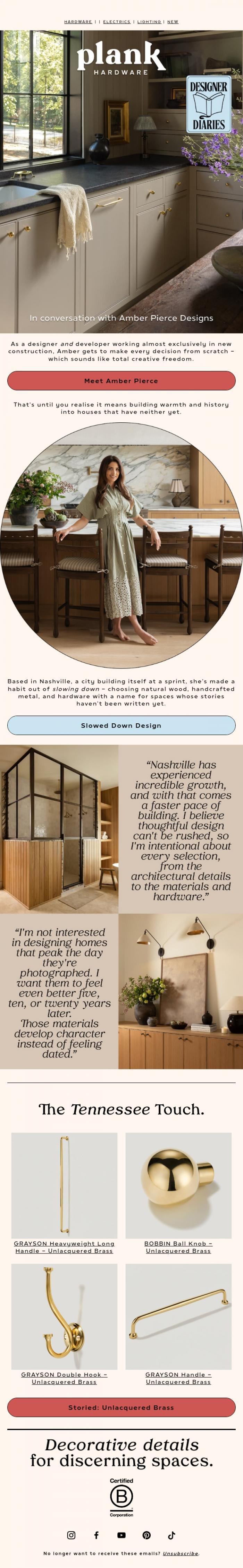 Email Design Inspiration from Plank Hardware, Designer Diaries &rarr; Amber Pierce 🪵