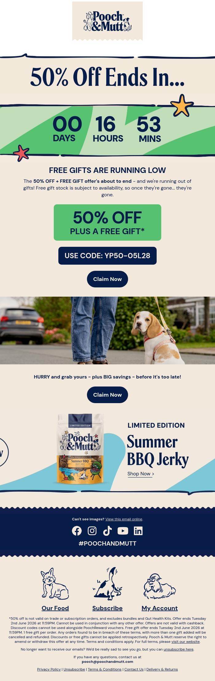Email Design Inspiration from Pooch & Mutt, FINAL HOURS 🚨50% Off + FREE Gift Ends Midnight!