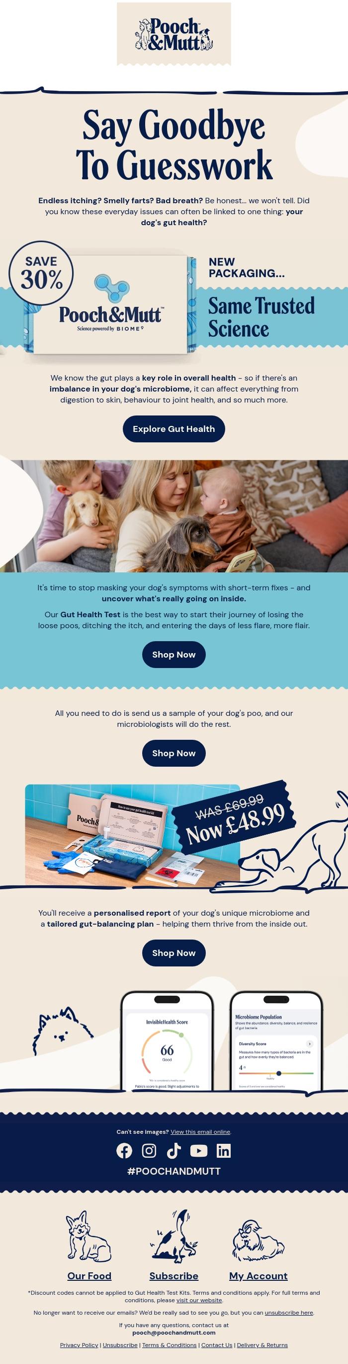 Email Design Inspiration from Pooch & Mutt, 🔬 Reintroducing Gut Health Kits: Personalised Insights Into Your Dog's Health