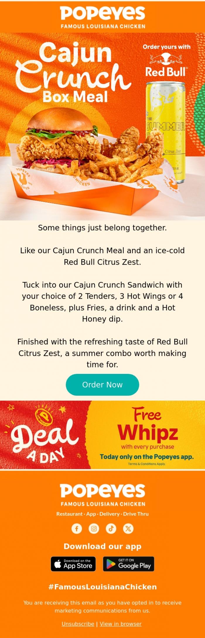Email Design Inspiration from Popeyes Louisiana Chicken UK, A pairing made for summer