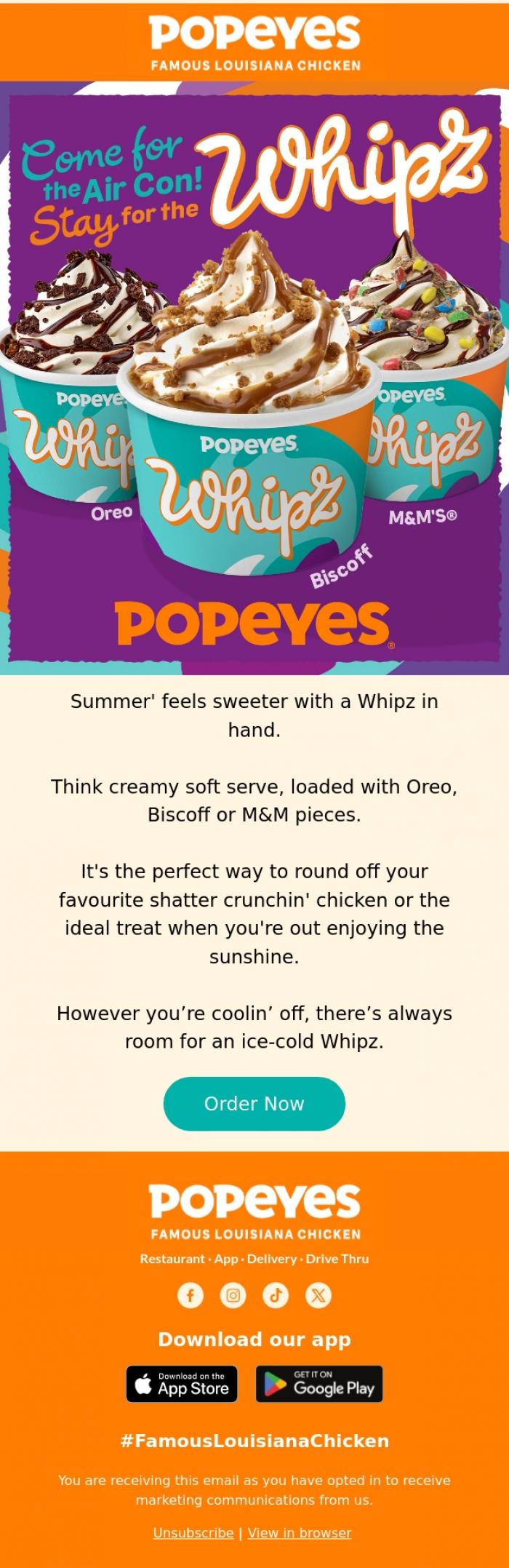 Email Design Inspiration from Popeyes Louisiana Chicken UK, The coolest thing on our menu.