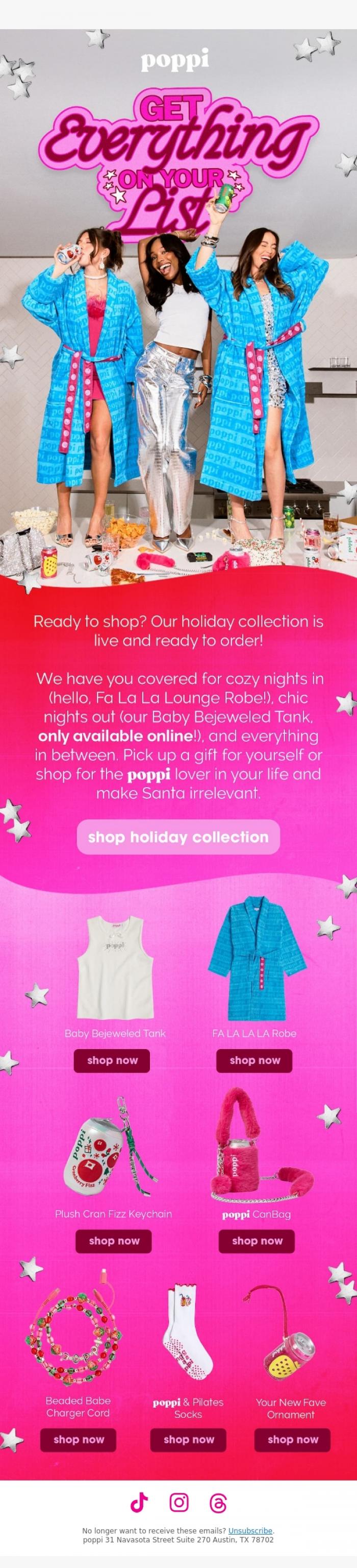 Email Design Inspiration from poppi, our holiday shop is open ❤️🛍️💚