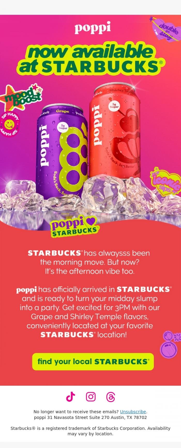 Email Design Inspiration from poppi, get your poppi at Starbucks! 🥤❤️☕️