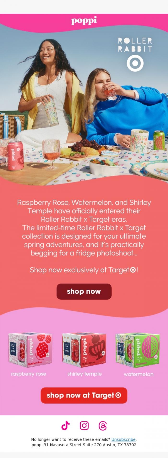 Email Design Inspiration from poppi, NEW Roller Rabbit x Target 4-packs!🥤🛒💞