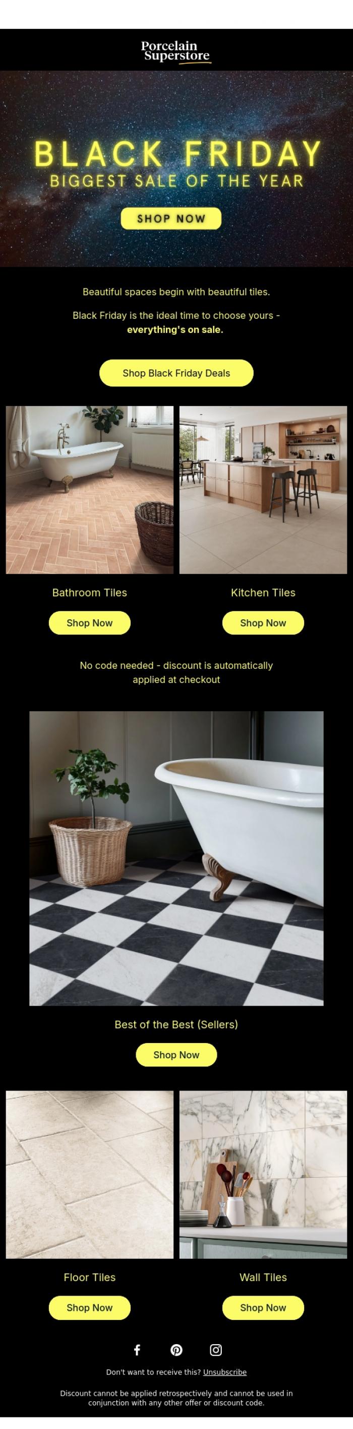 Email Design Inspiration from Porcelain Superstore, Black Friday: Last Chance to Save!
