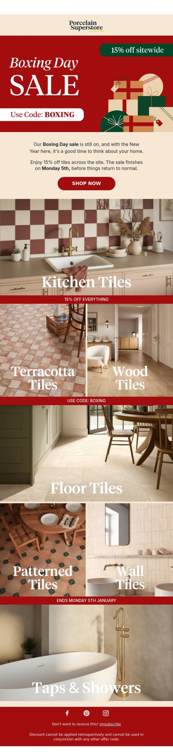 Email Design Inspiration from Porcelain Superstore, Our Boxing Day sale is still on