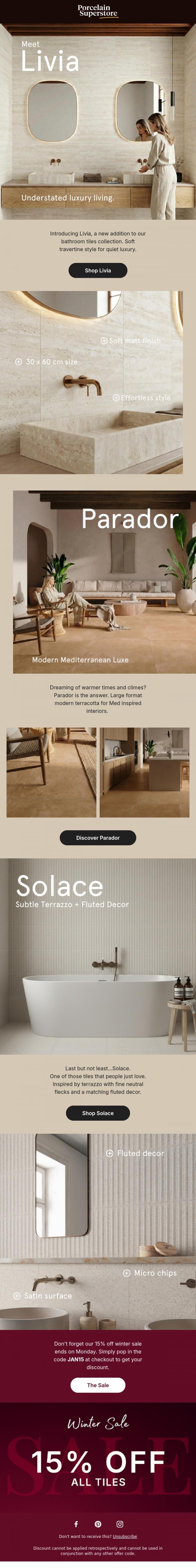 Email Design Inspiration from Porcelain Superstore, Meet Our Latest Tile Launches ✨