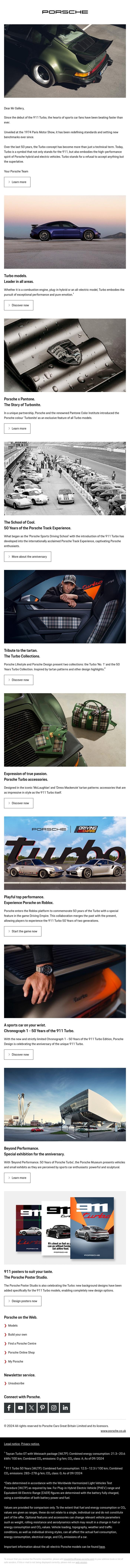 Email Design Inspiration from Porsche Life, Celebrate 50 years of Turbo with us.