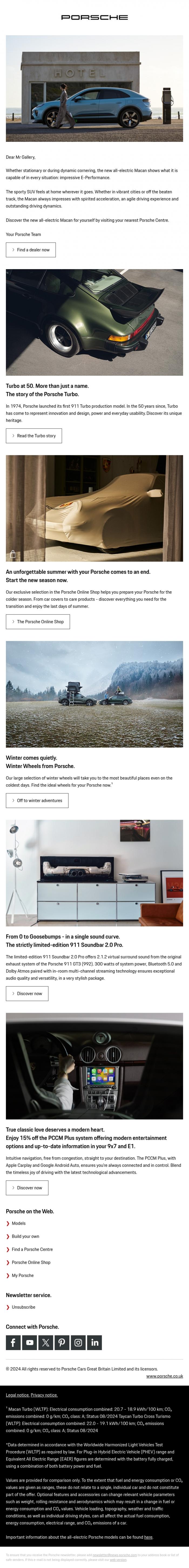 Email Design Inspiration from Porsche Life, Breathtaking dynamics: the all-electric Porsche Macan.
