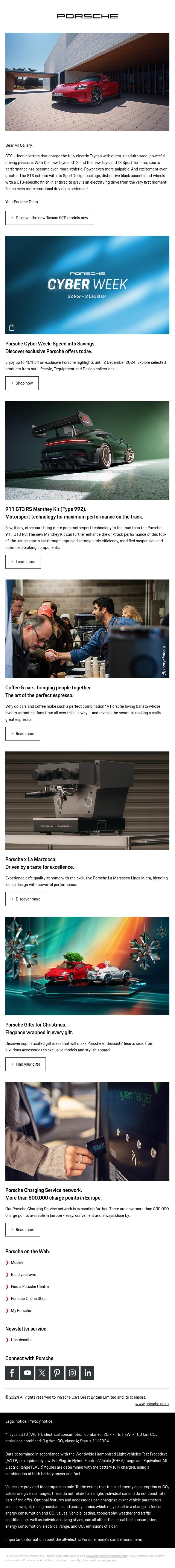 Email Design Inspiration from Porsche Life, The new Taycan GTS models.
