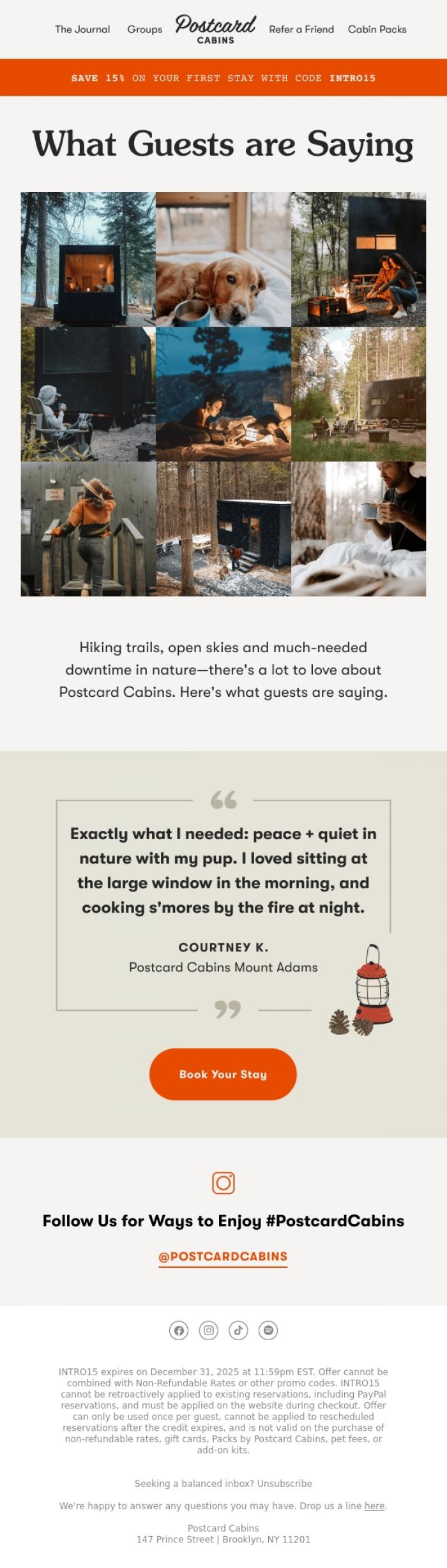 Email Design Inspiration from Postcard Cabins (formerly Getaway), Stars, S'mores and More