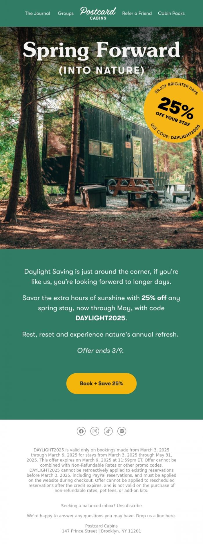 Email Design Inspiration from Postcard Cabins (formerly Getaway), Brighter Days ☀️