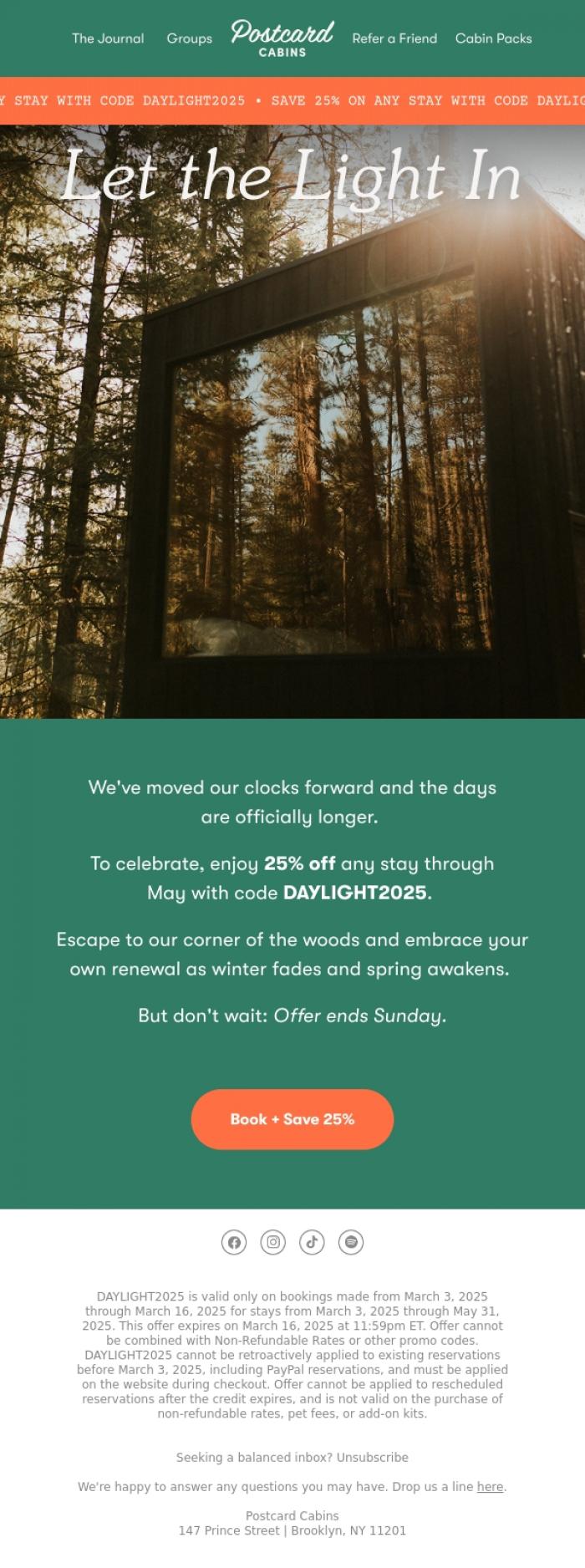 Email Design Inspiration from Postcard Cabins (formerly Getaway), Find Your Bright Side
