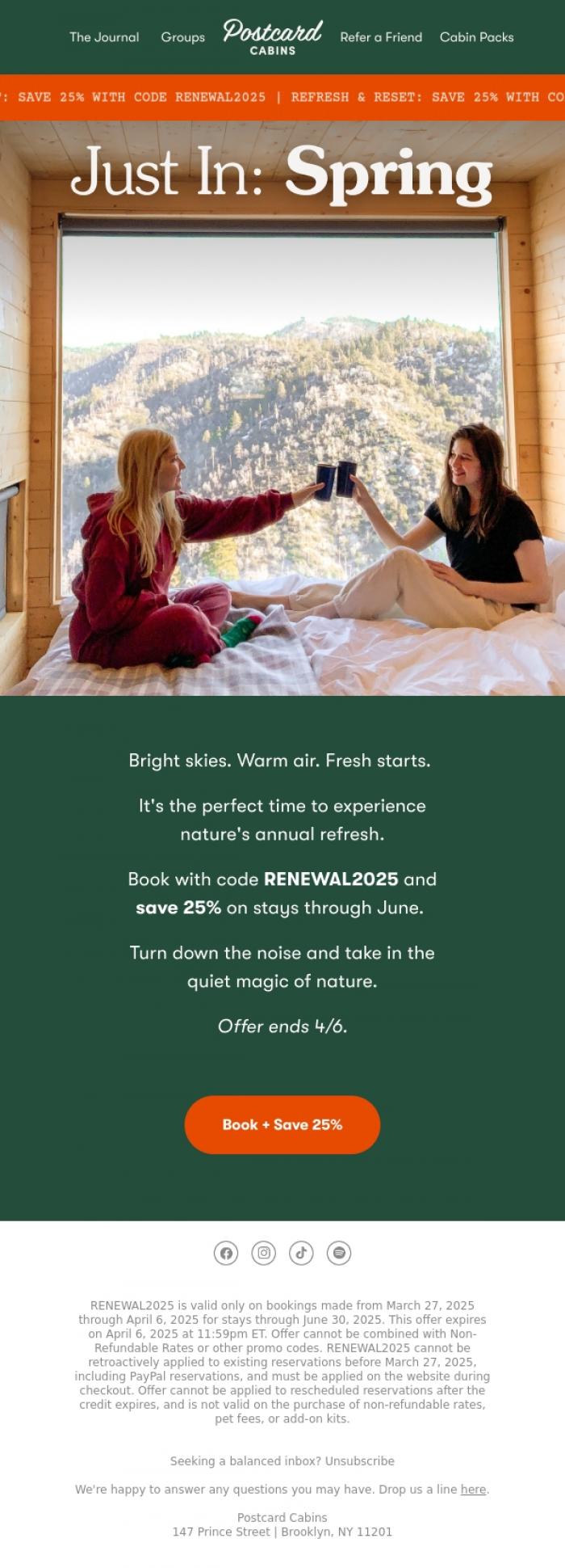 Email Design Inspiration from Postcard Cabins (formerly Getaway), That Springtime Vibe