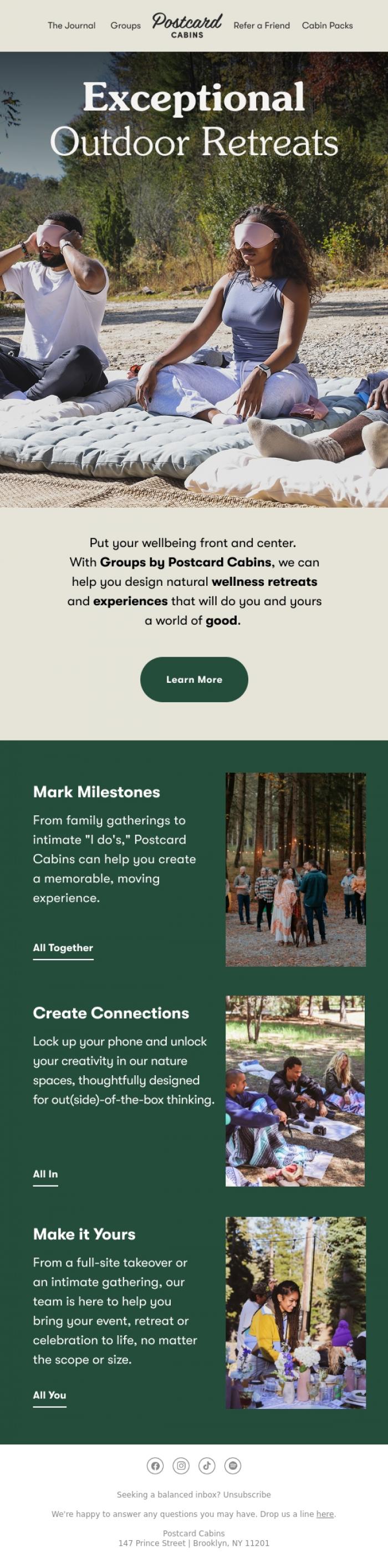 Email Design Inspiration from Postcard Cabins (formerly Getaway), Your Way to Wellness