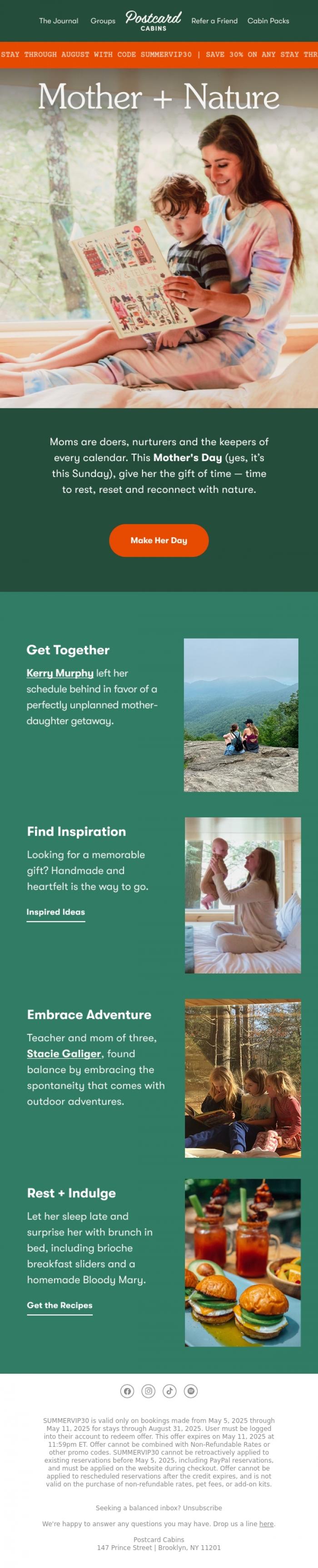 Email Design Inspiration from Postcard Cabins (formerly Getaway), Gifts for the Giver 💚