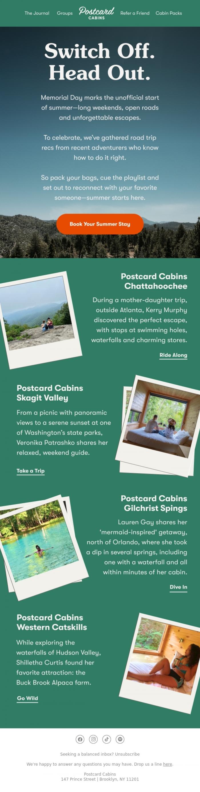 Email Design Inspiration from Postcard Cabins (formerly Getaway), Summer Starts Now