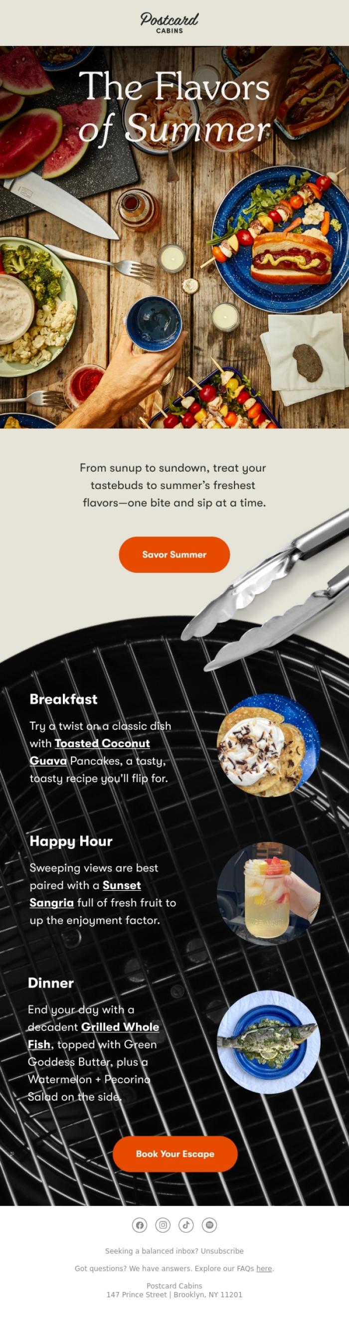 Email Design Inspiration from Postcard Cabins (formerly Getaway), Summer Campfire Fare 🔥