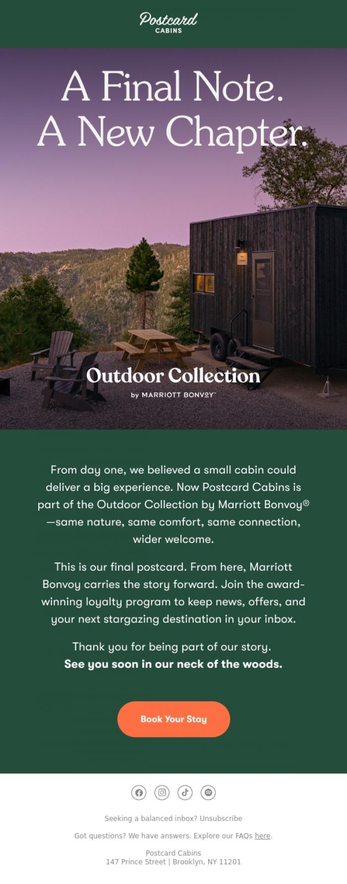 Email Design Inspiration from Postcard Cabins (formerly Getaway), A Final Postcard