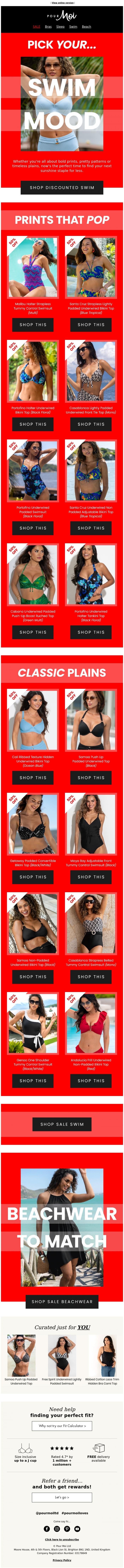 Email Design Inspiration from Pour Moi, Shop swimwear for less: at least 50% off