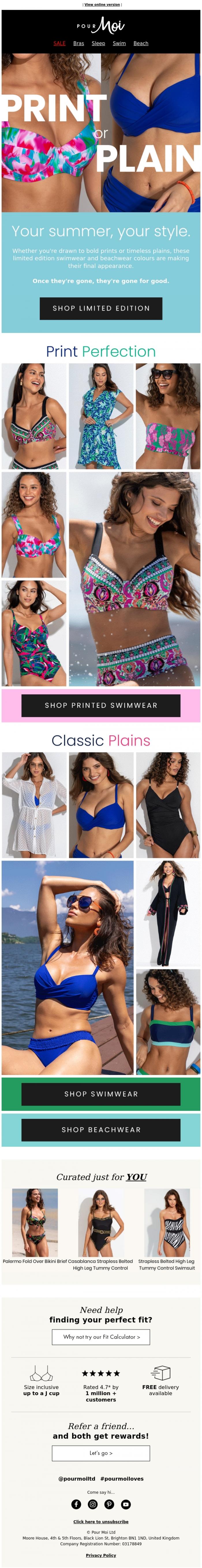 Email Design Inspiration from Pour Moi, Limited edition swimwear