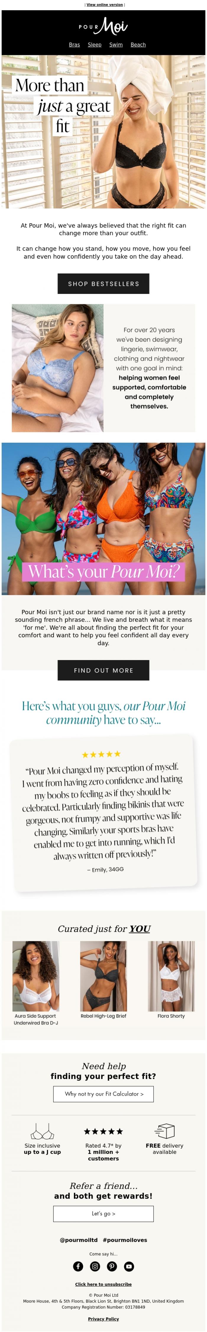 Email Design Inspiration from Pour Moi, More than a bra. More than a brand.❤️