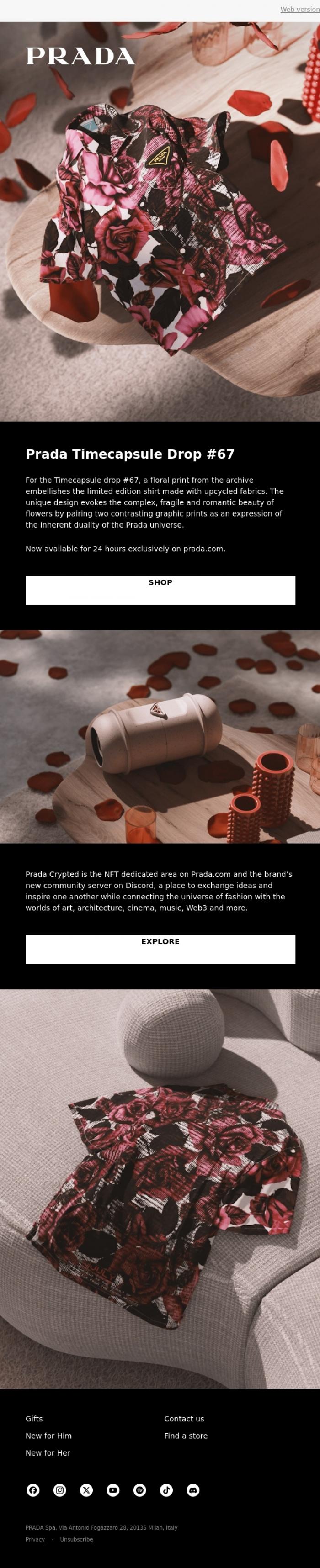 Email Design Inspiration from Prada, Now Live: Prada Timecapsule Drop #67