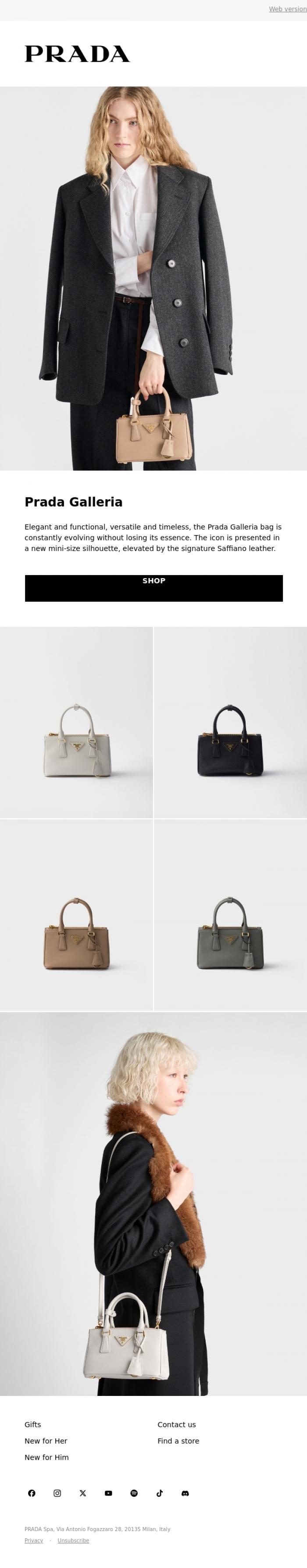 Email Design Inspiration from Prada, Prada Galleria Bag