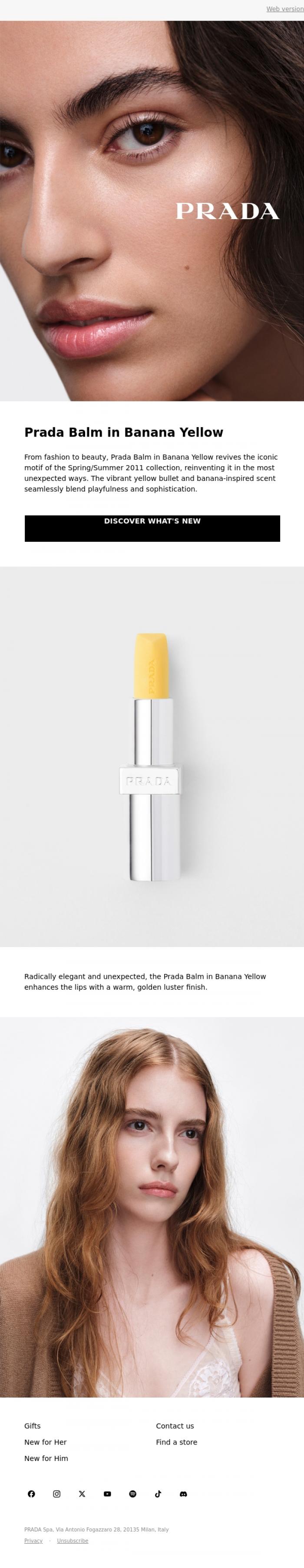 Email Design Inspiration from Prada, New In: Prada Lip Balm