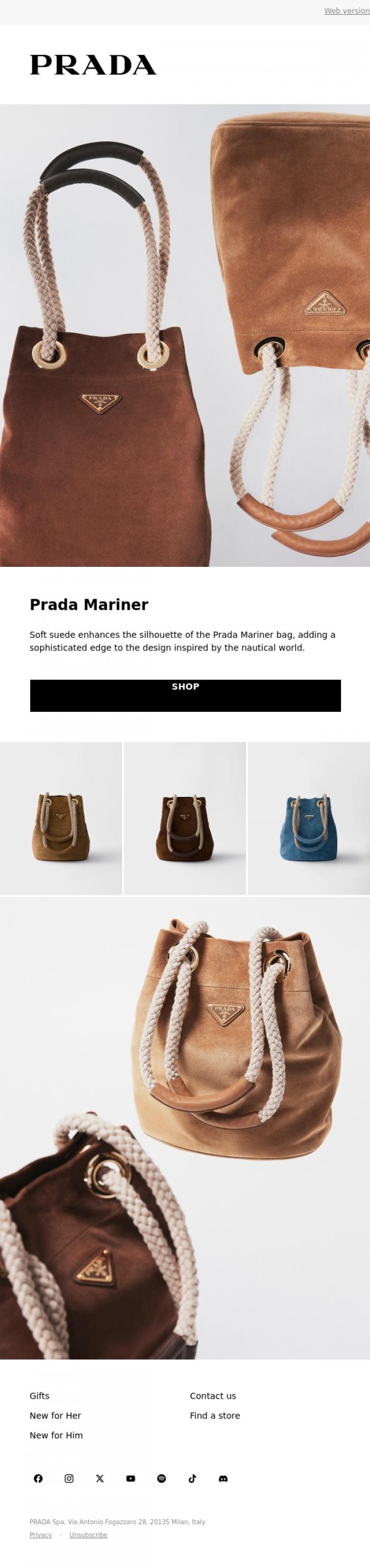 Email Design Inspiration from Prada, Prada Mariner Bucket Bag