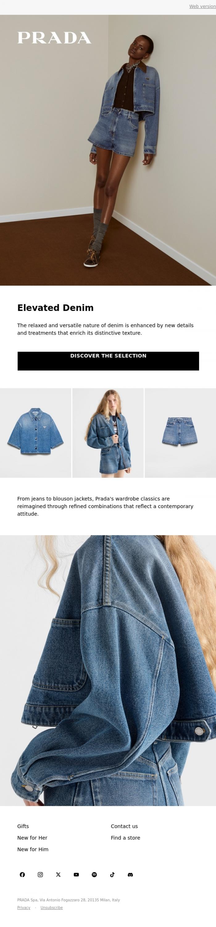 Email Design Inspiration from Prada, Elevated Denim