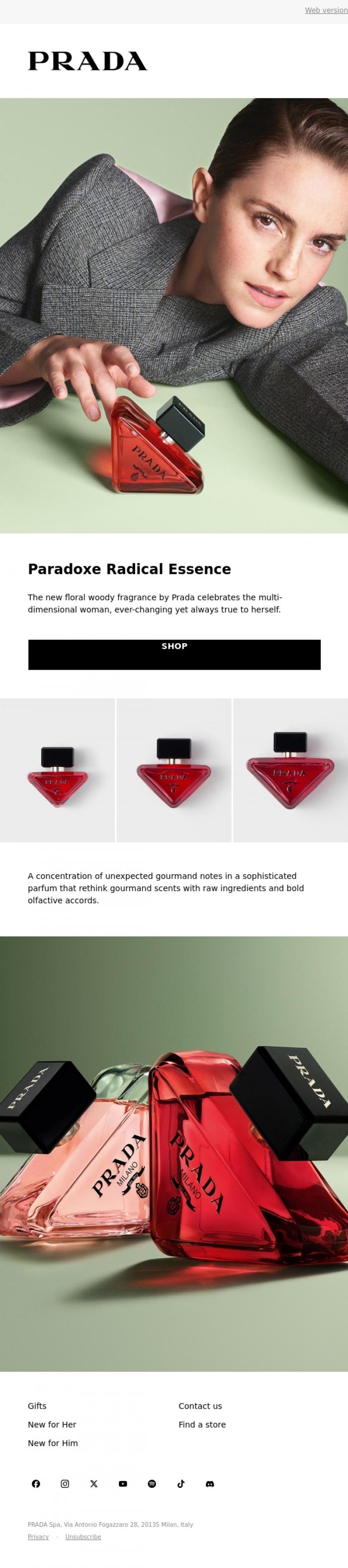 Email Design Inspiration from Prada, Paradoxe Radical Essence