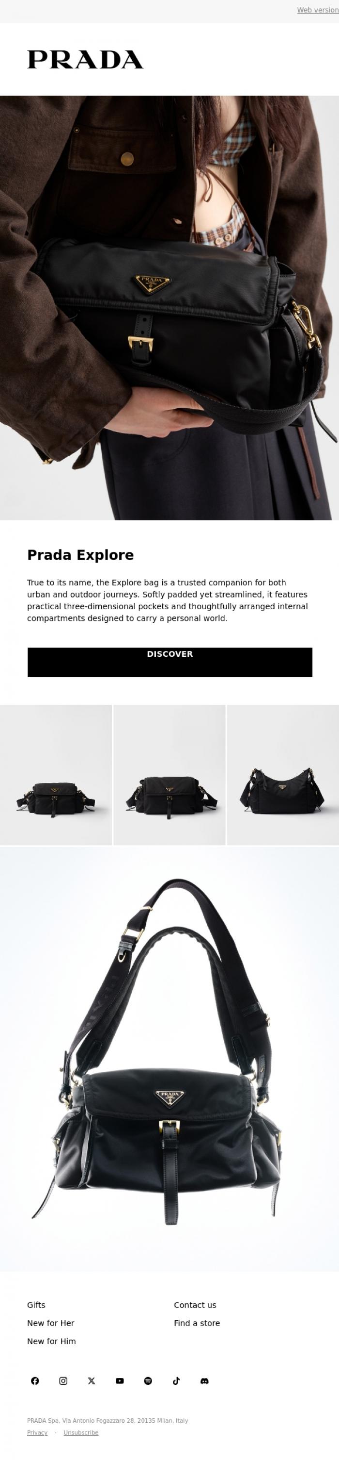 Email Design Inspiration from Prada, Prada Explore Bag