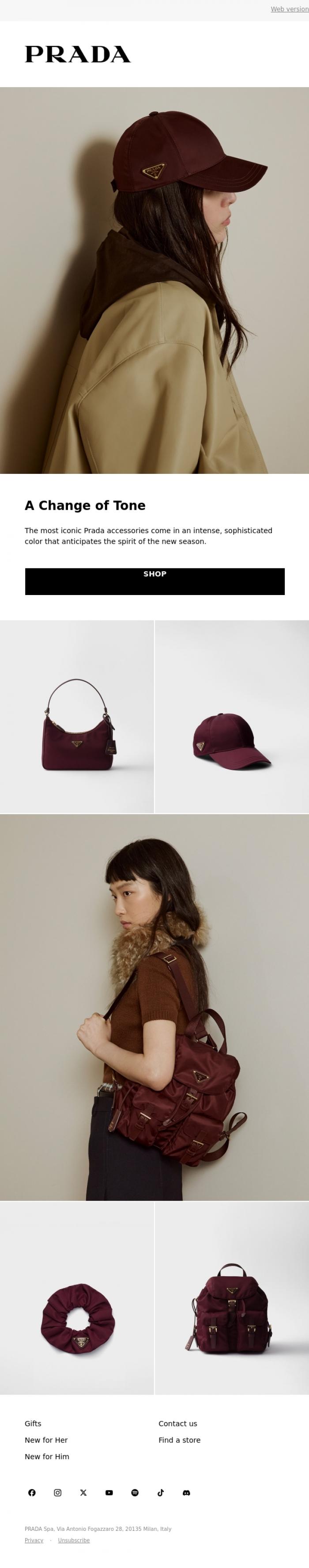 Email Design Inspiration from Prada, Accessories: A Change of Tone