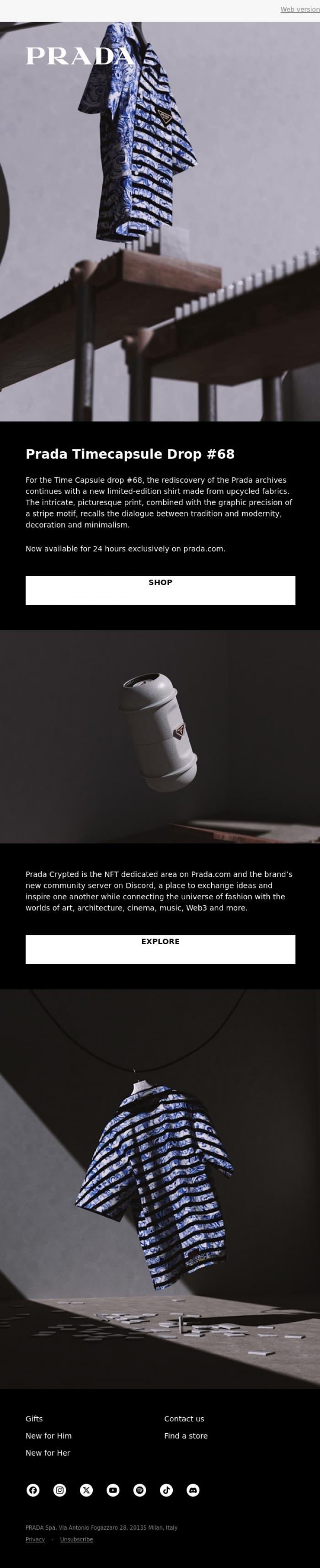 Email Design Inspiration from Prada, Now Live: Prada Timecapsule Drop #68