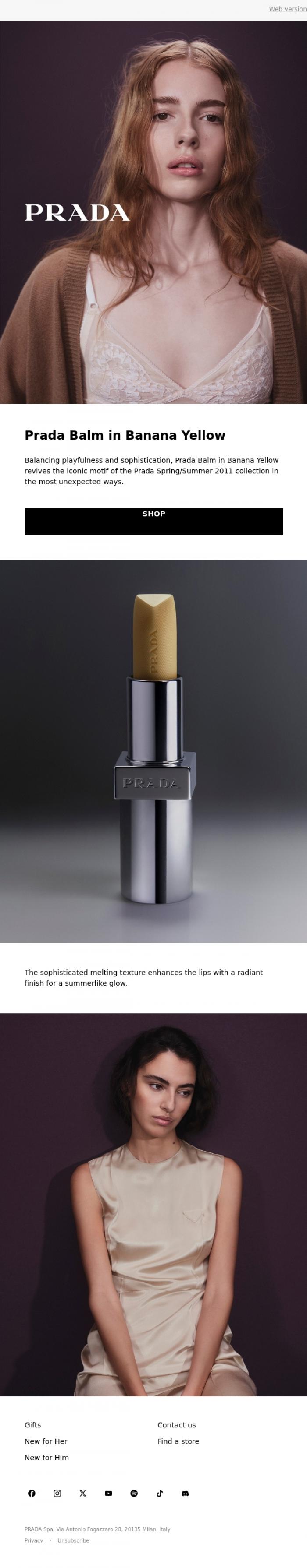 Email Design Inspiration from Prada, Prada Balm in Banana Yellow