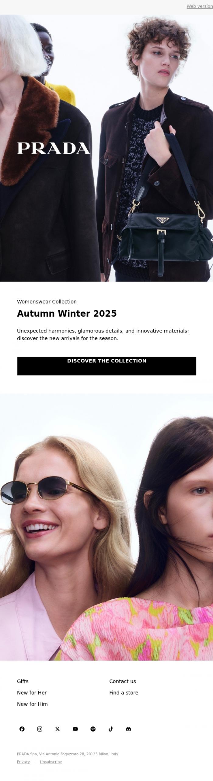Email Design Inspiration from Prada, New Arrivals: Womenswear