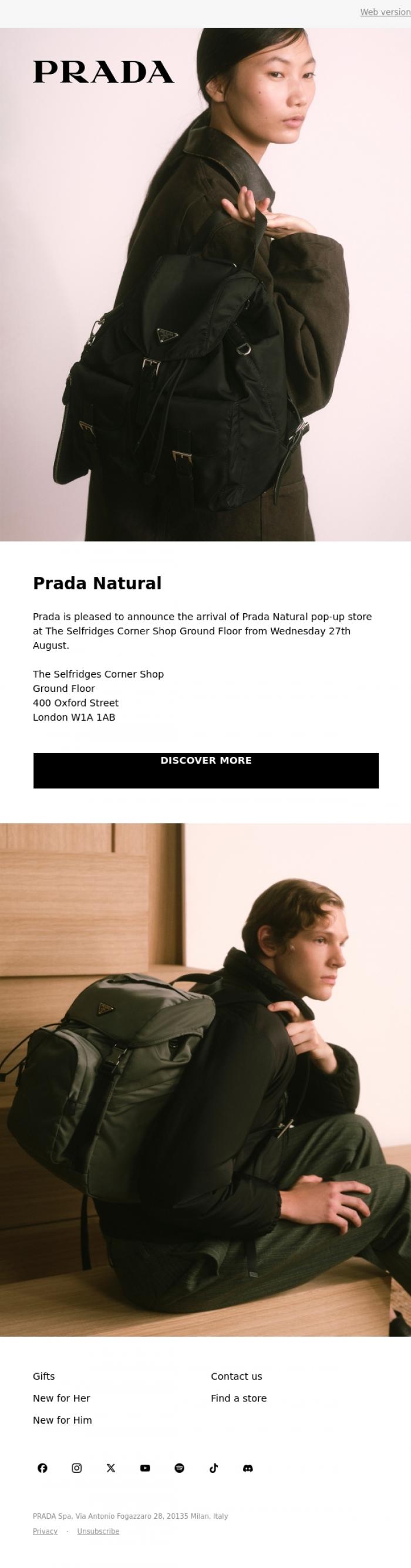 Email Design Inspiration from Prada, Prada Pop-up Store at Selfridges
