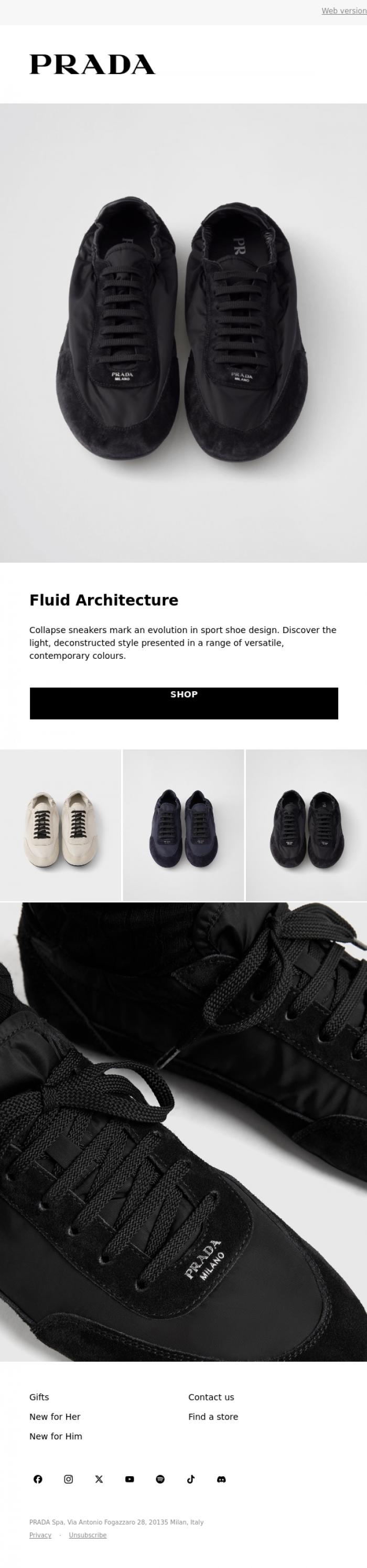 Email Design Inspiration from Prada, Collapse Sneakers