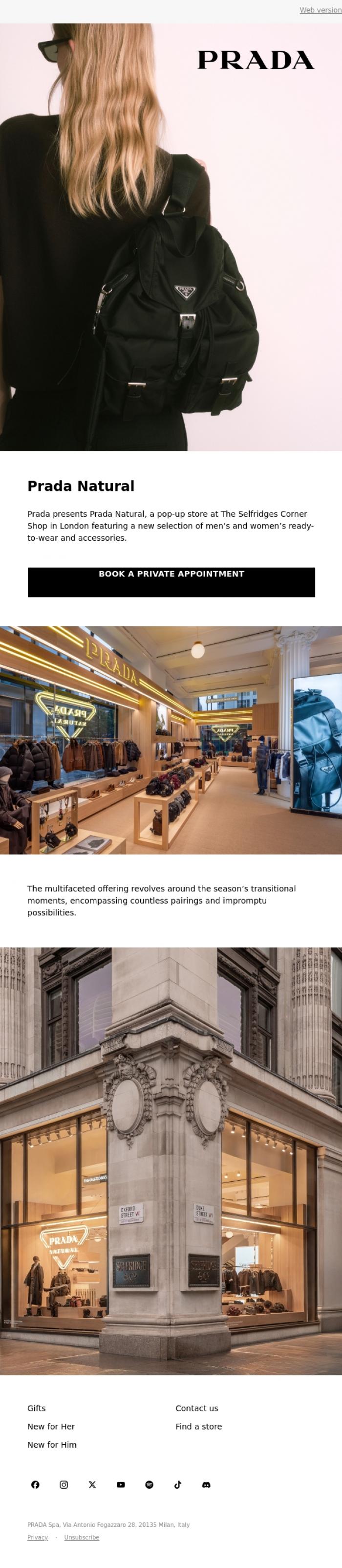 Email Design Inspiration from Prada, Prada Pop-up Store at Selfridges