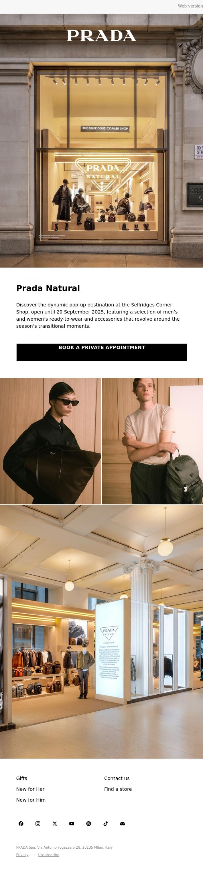 Email Design Inspiration from Prada, Prada Natural Pop-up Store