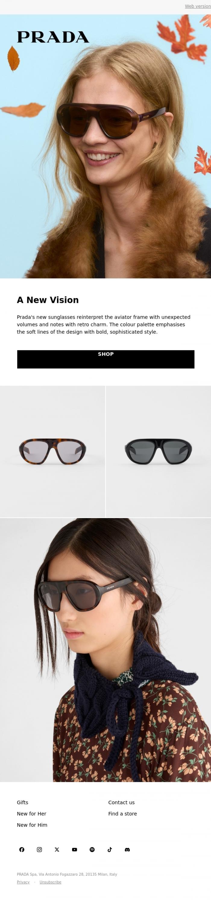Email Design Inspiration from Prada, AW25 Sunglasses