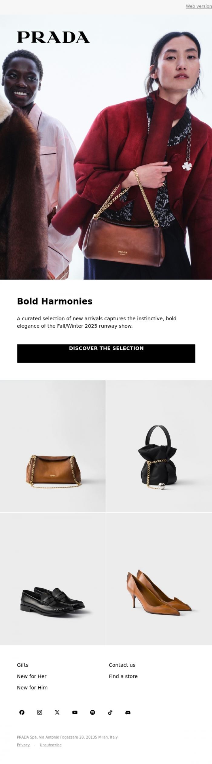 Email Design Inspiration from Prada, New Arrivals: Bold Harmonies