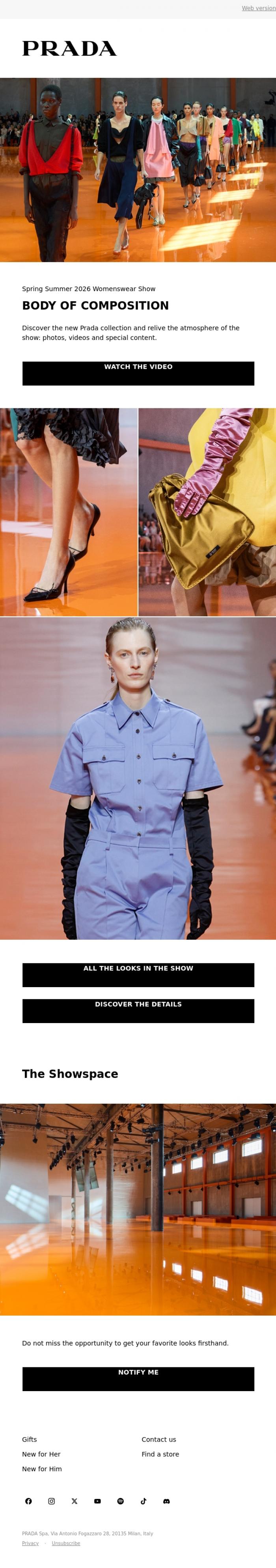 Email Design Inspiration from Prada, Relive the Spring Summer 2026 Womenswear Show