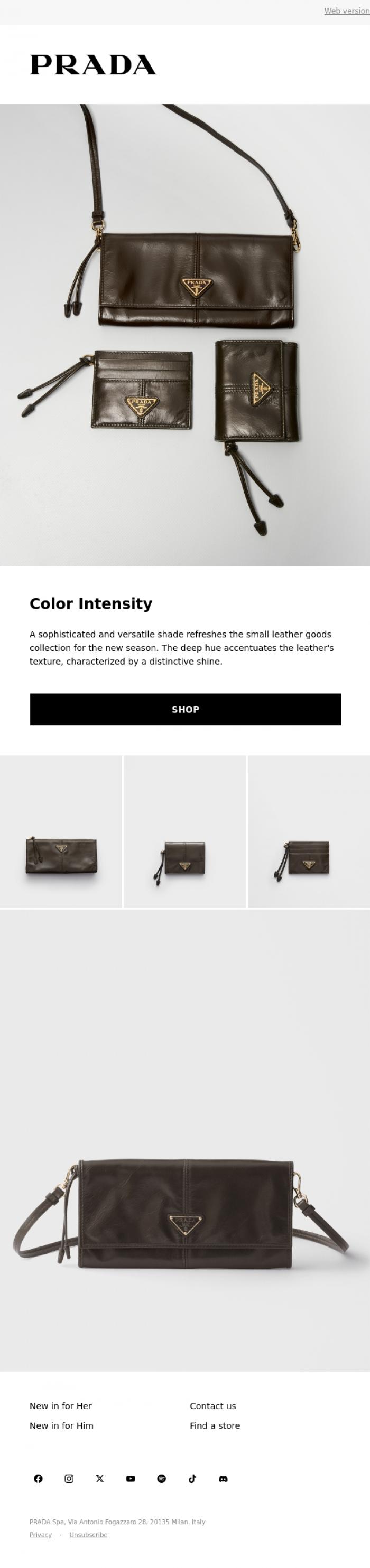 Email Design Inspiration from Prada, New Arrivals: Small Leather Goods