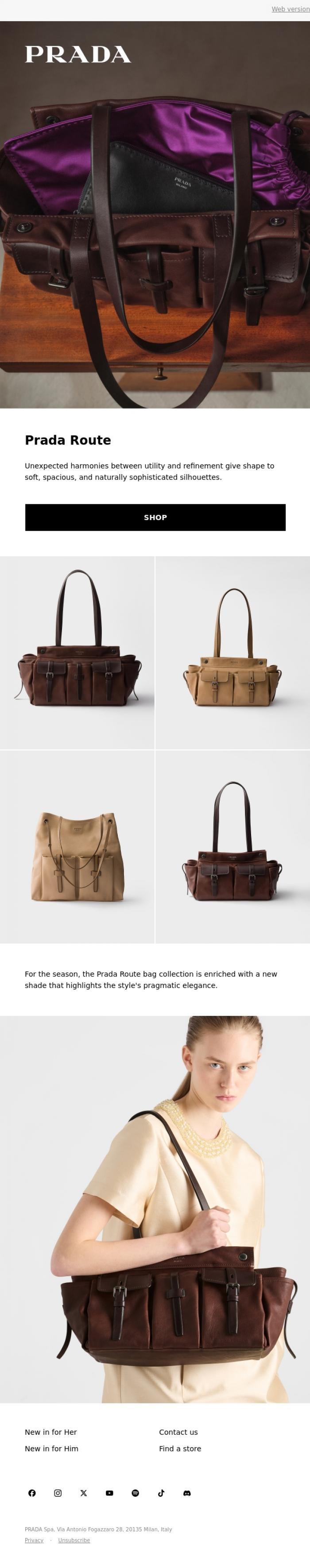 Email Design Inspiration from Prada, Prada Route Bags