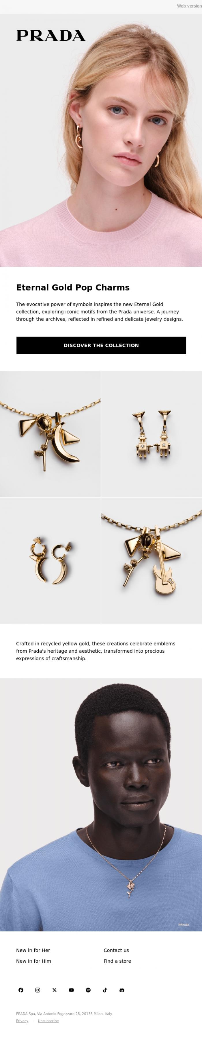 Email Design Inspiration from Prada, Eternal Gold Pop Charms